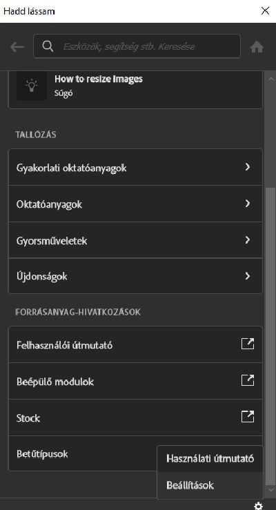 Beállítások a Felfedezés panelen