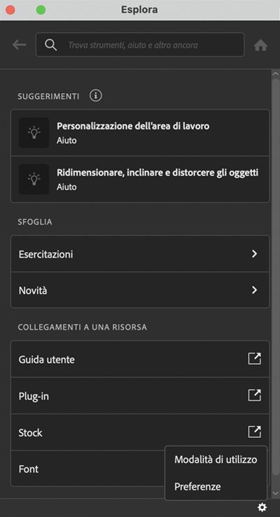 Preferenze nel pannello Discover