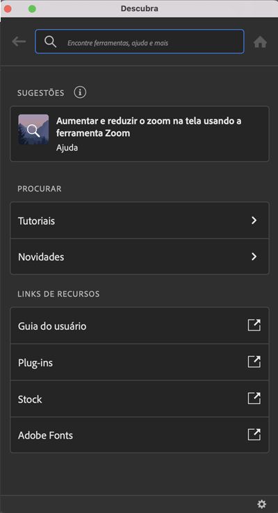 Preferências no painel Descobrir