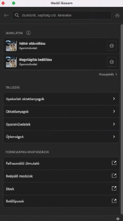 A Felfedezés panel a Photoshopban