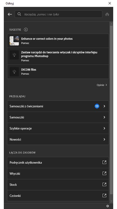 Panel odkrywania w programie Photoshop