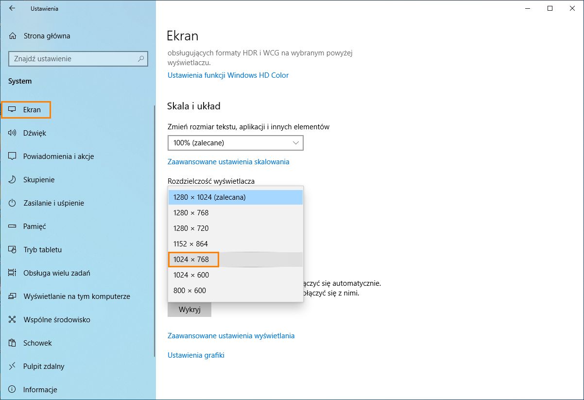 Zmień rozdzielczość na 1024x768