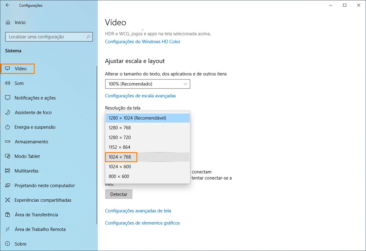 Alterar a resolução para 1024x768