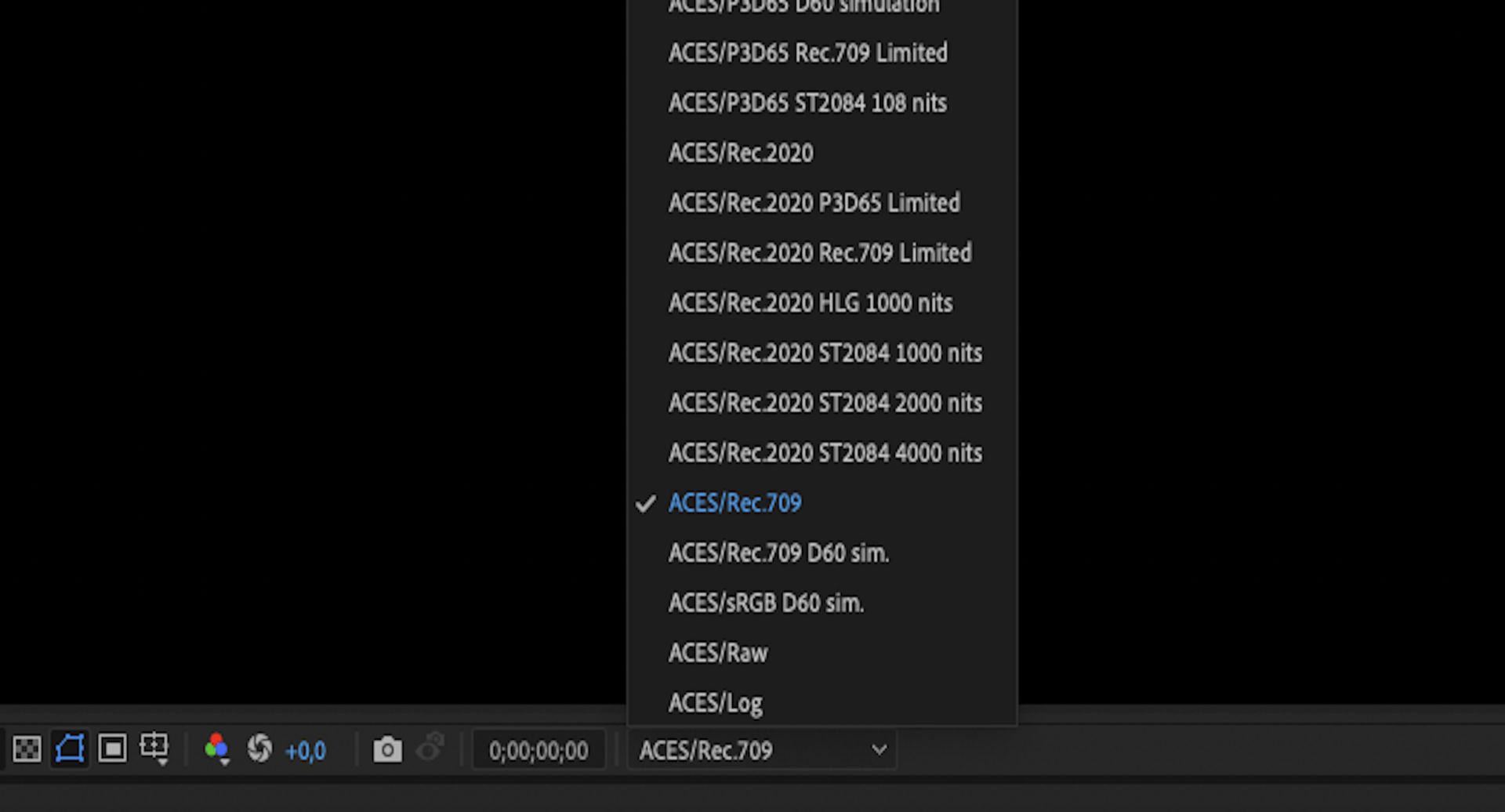 Menü „Farbraum anzeigen“ im Kompositionsfenster