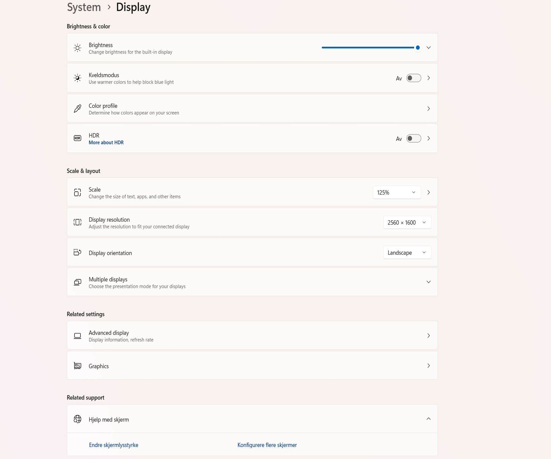 Et skjermbilde som viser skjermdialogen