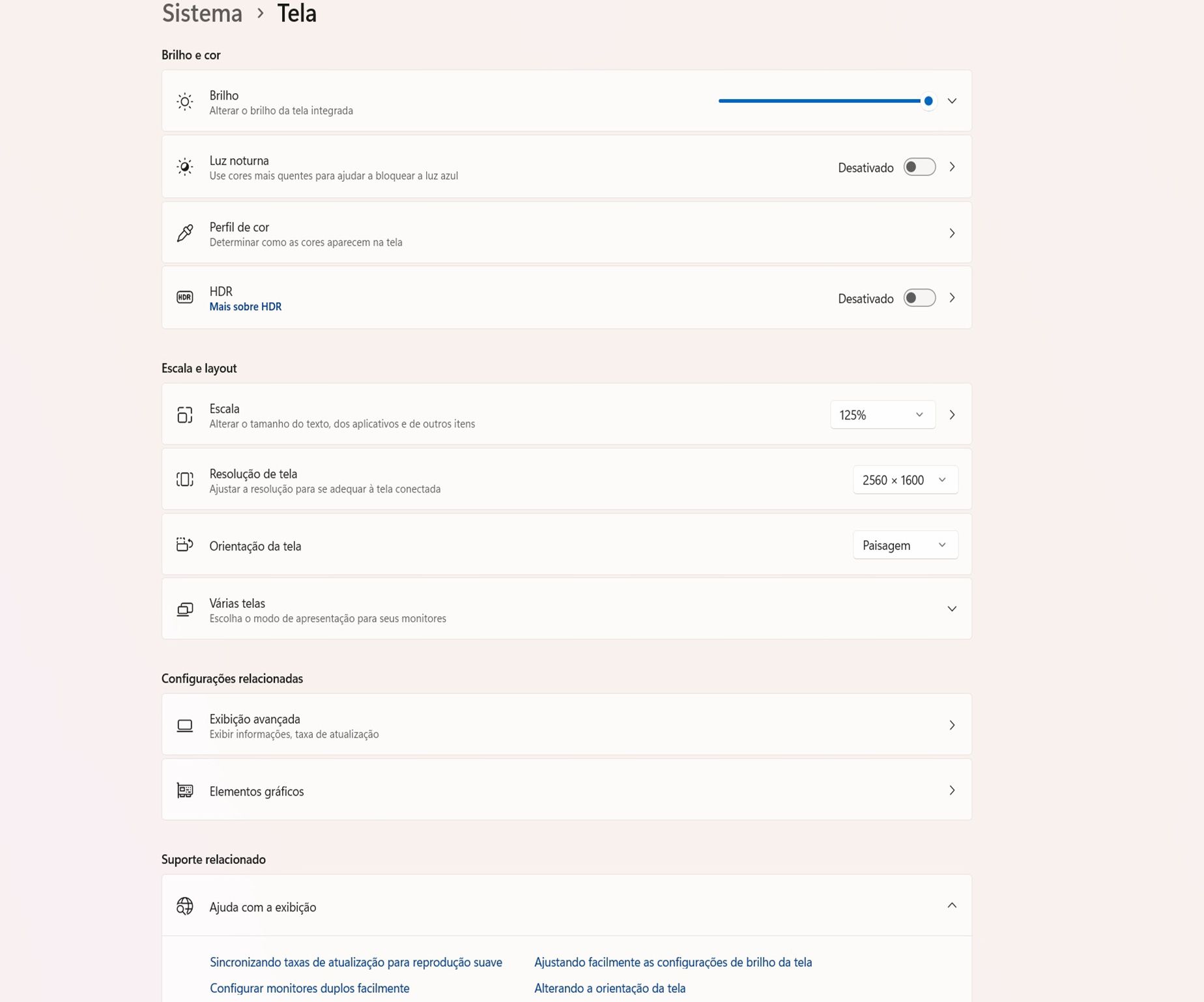 Uma captura de tela mostrando a caixa de diálogo Exibição