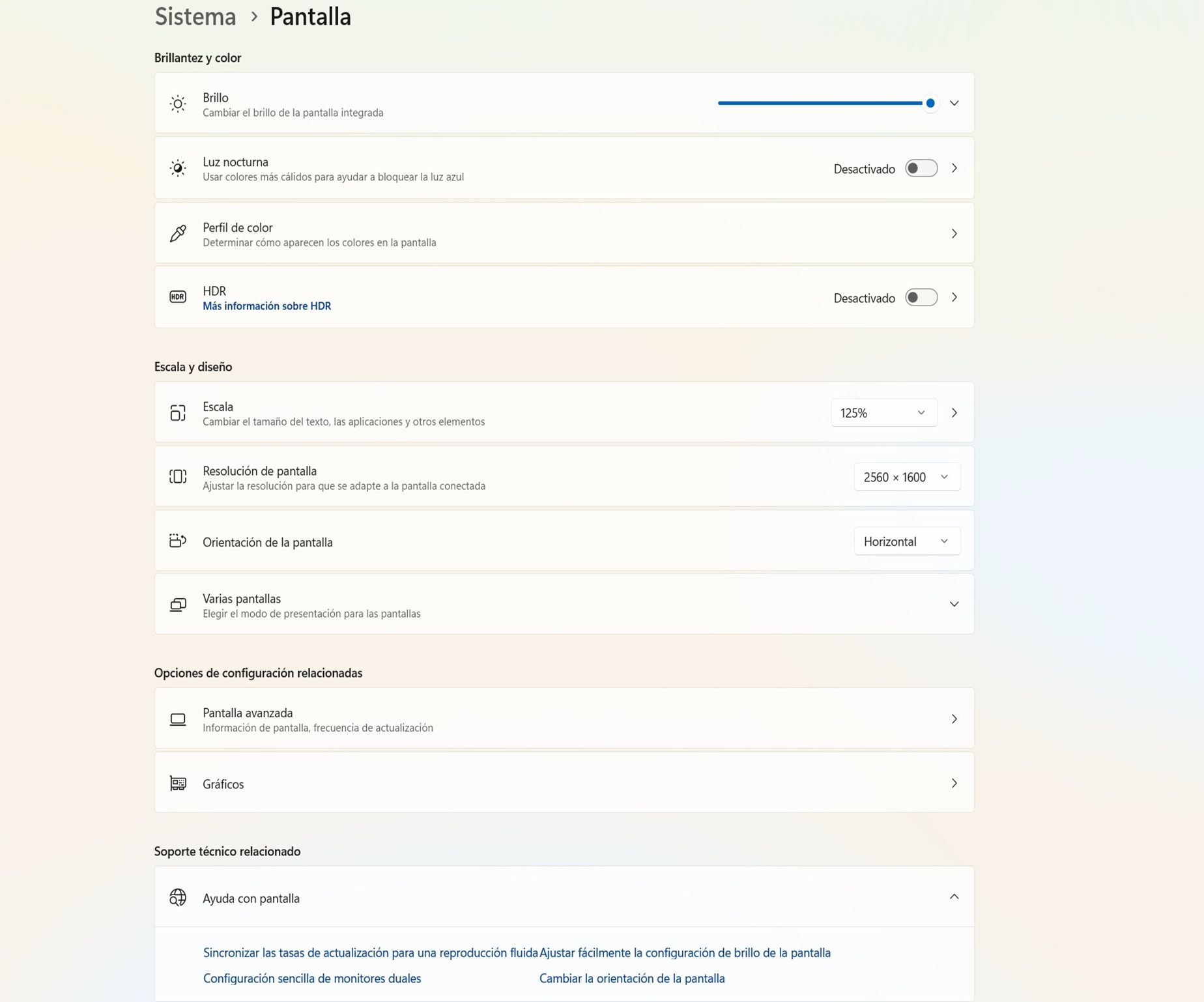 Captura de pantalla que muestra el cuadro de diálogo Visualización