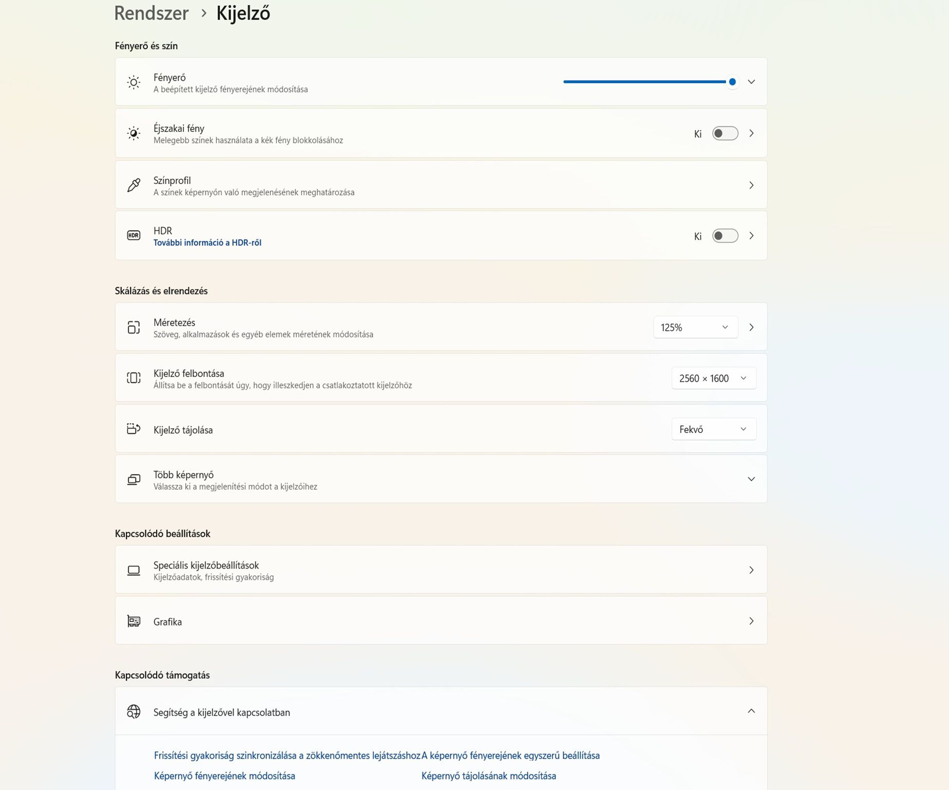 A Megjelenítés párbeszédablakot megjelenítő képernyőkép