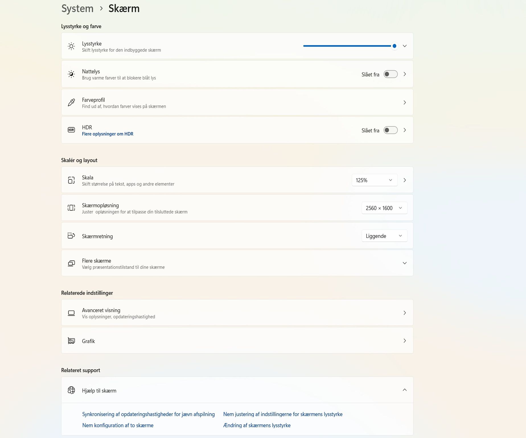 Et skærmbillede som viser dialogen Skærm