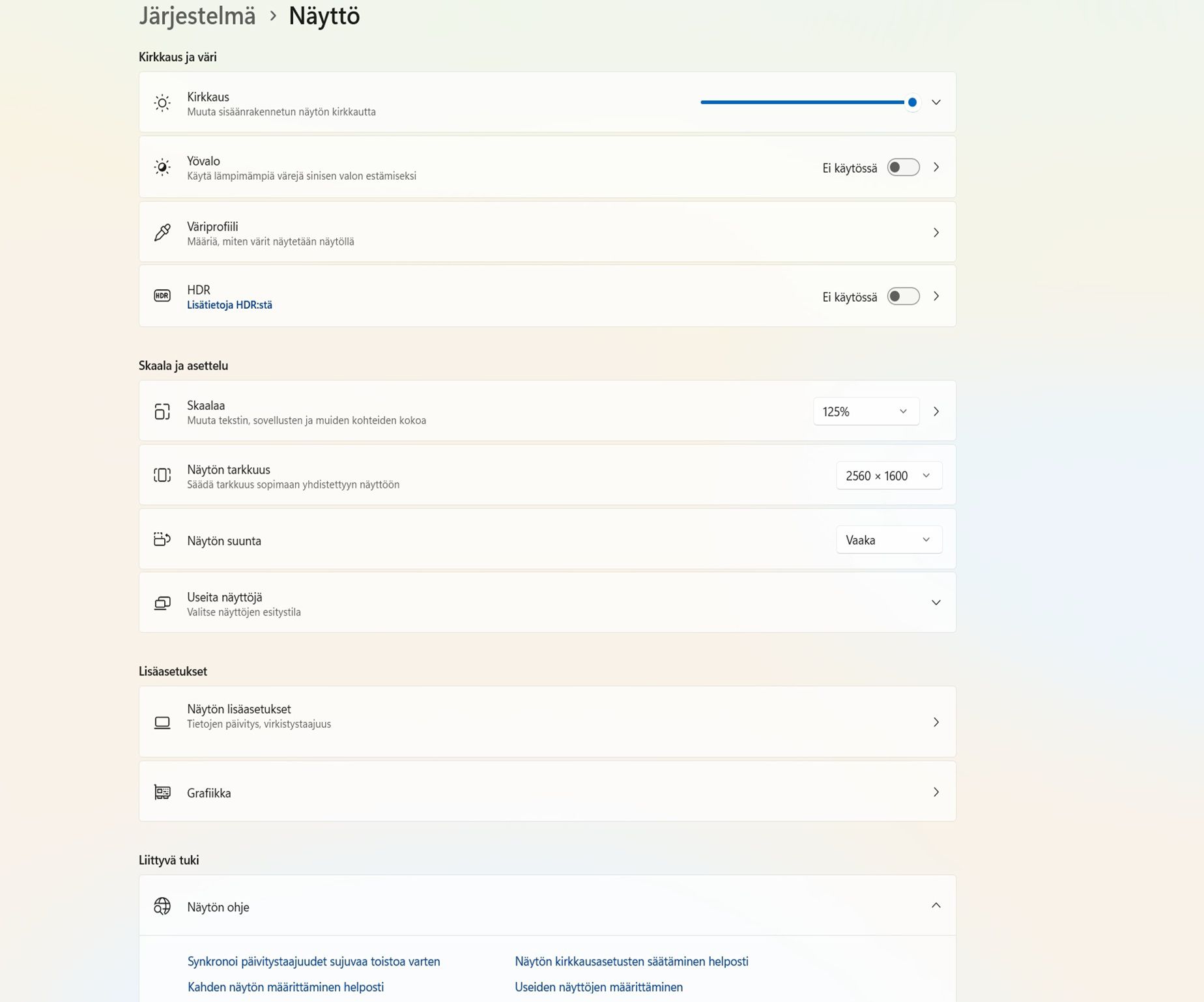 Näyttökuva Näyttö-valintaikkunasta