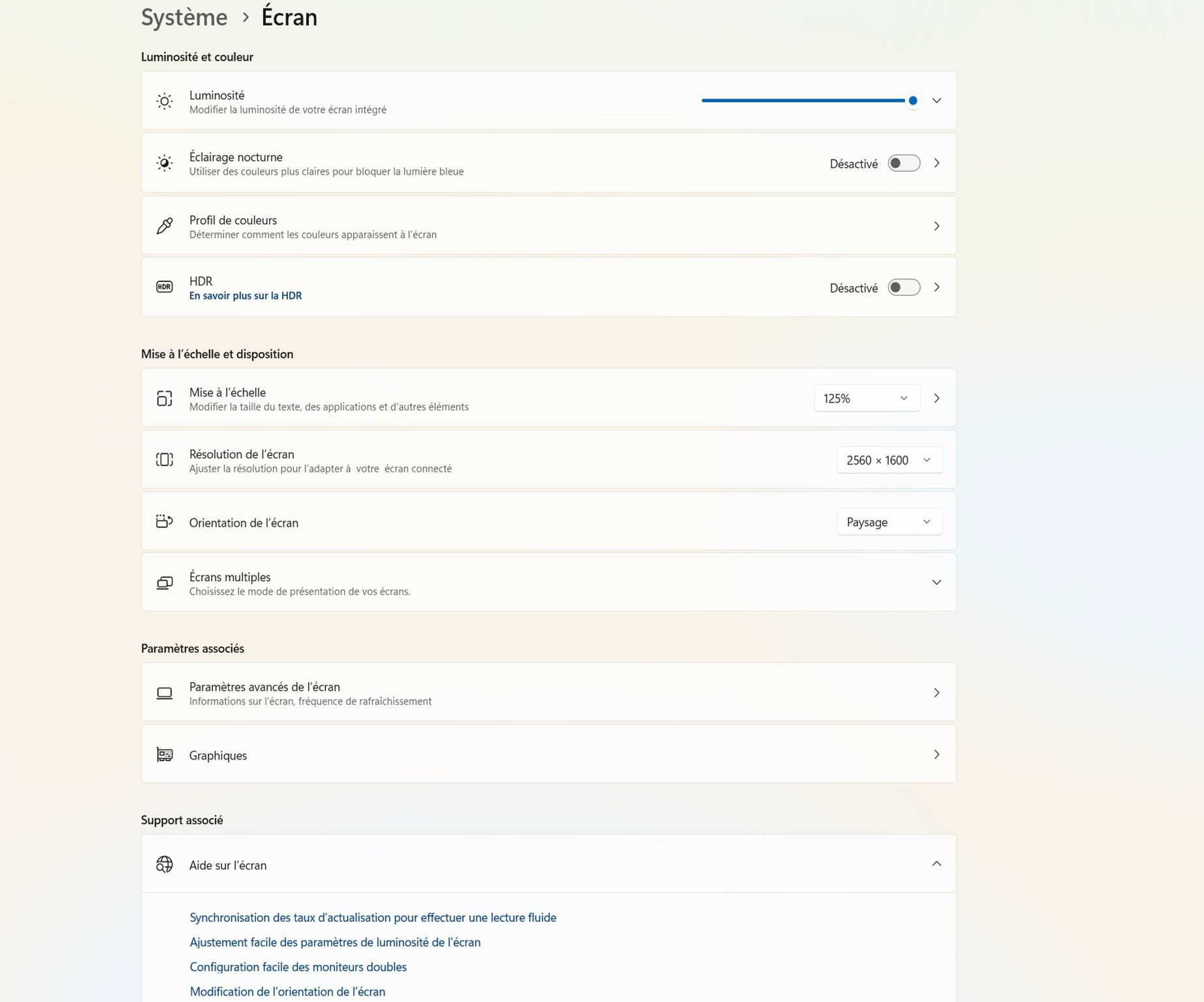 Une capture d’écran affichant la boîte de dialogue Affichage