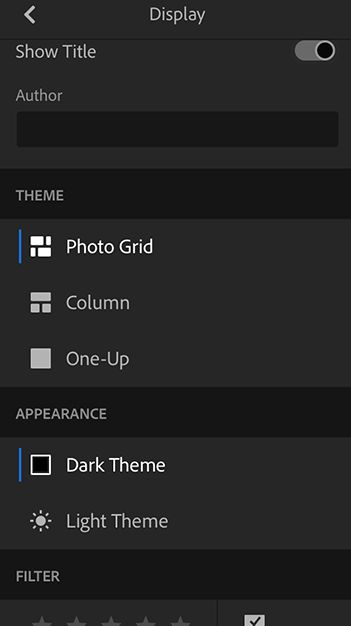 Skjermalternativer i Lightroom CC for mobilenheter (iOS)