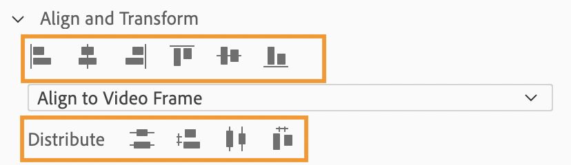 The align and distribute options in the Essential Graphics panel