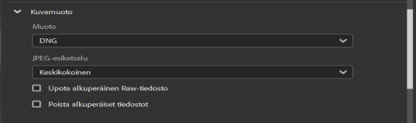 Valitse DNG-kuvamuoto.