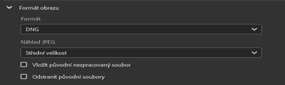 Vyberte formát obrázku DNG.