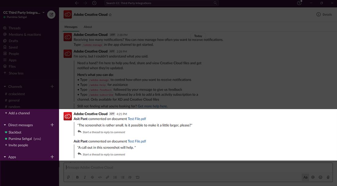 Notifiche per i commenti pubblicati sui collegamenti di Document Cloud