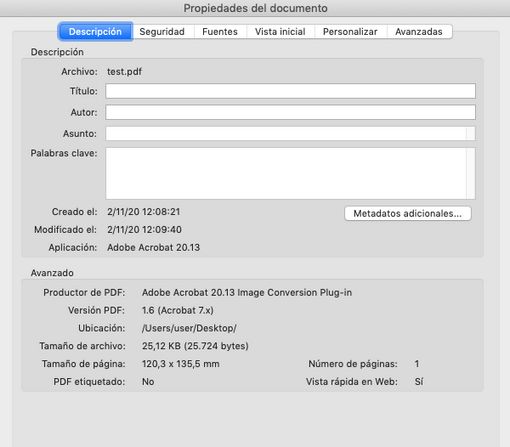 Cuadro de diálogo Propiedades del documento