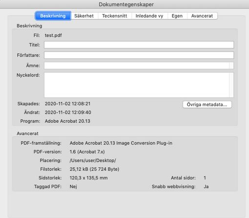 Dialogrutan dokumentegenskaper