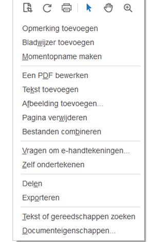 Contextmenu van een PDF-document in Adobe Acrobat