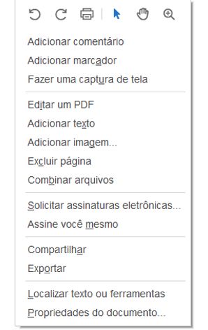 Menu de contexto de um documento PDF no Adobe Acrobat