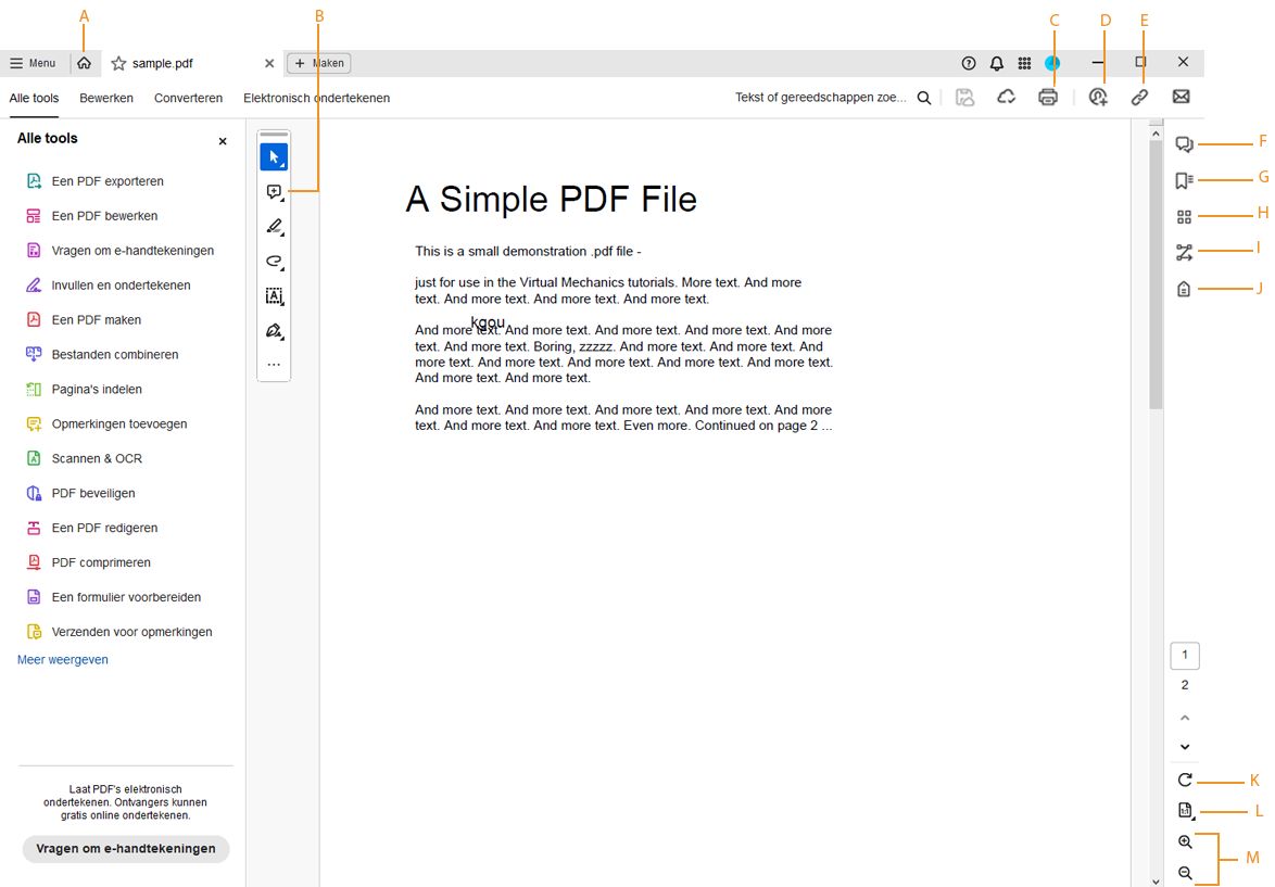 Weergave van Adobe Acrobat-desktopapplicatie als er een PDF is geopend.