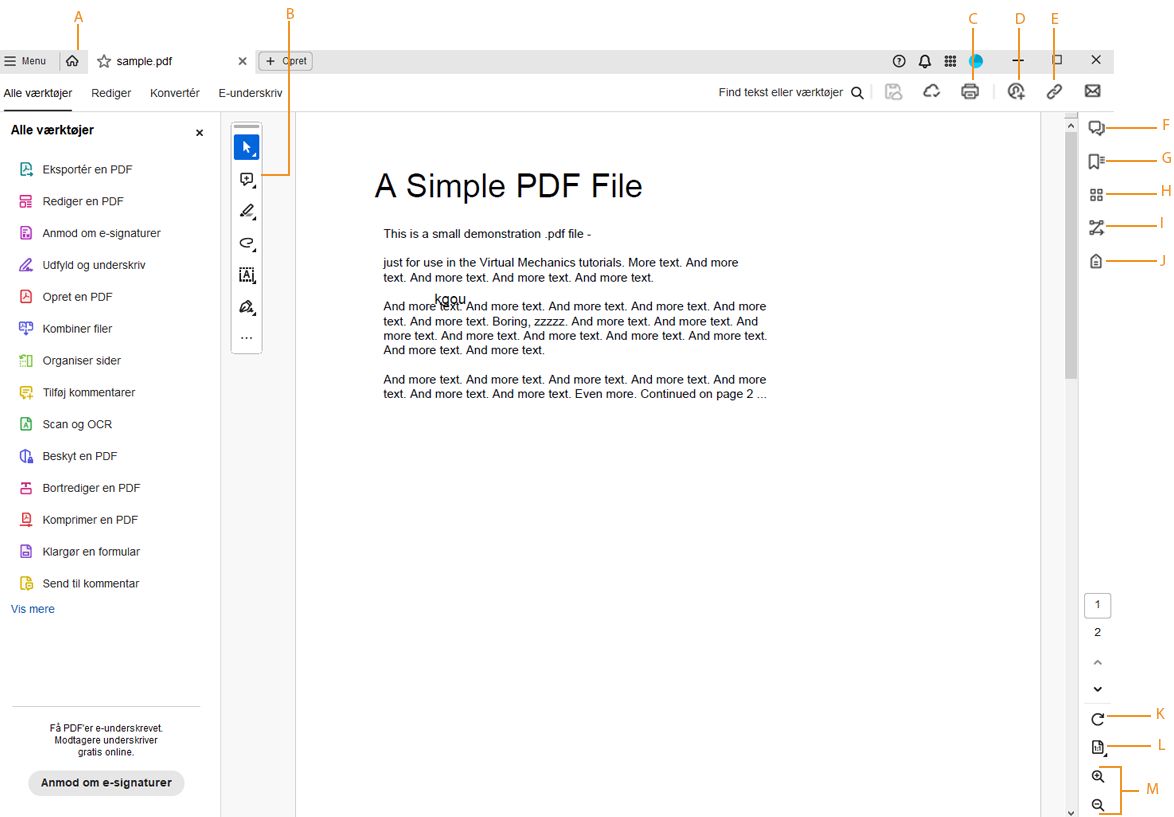 Adobe Acrobat-applikationsvisning på pc, når en PDF er åben.