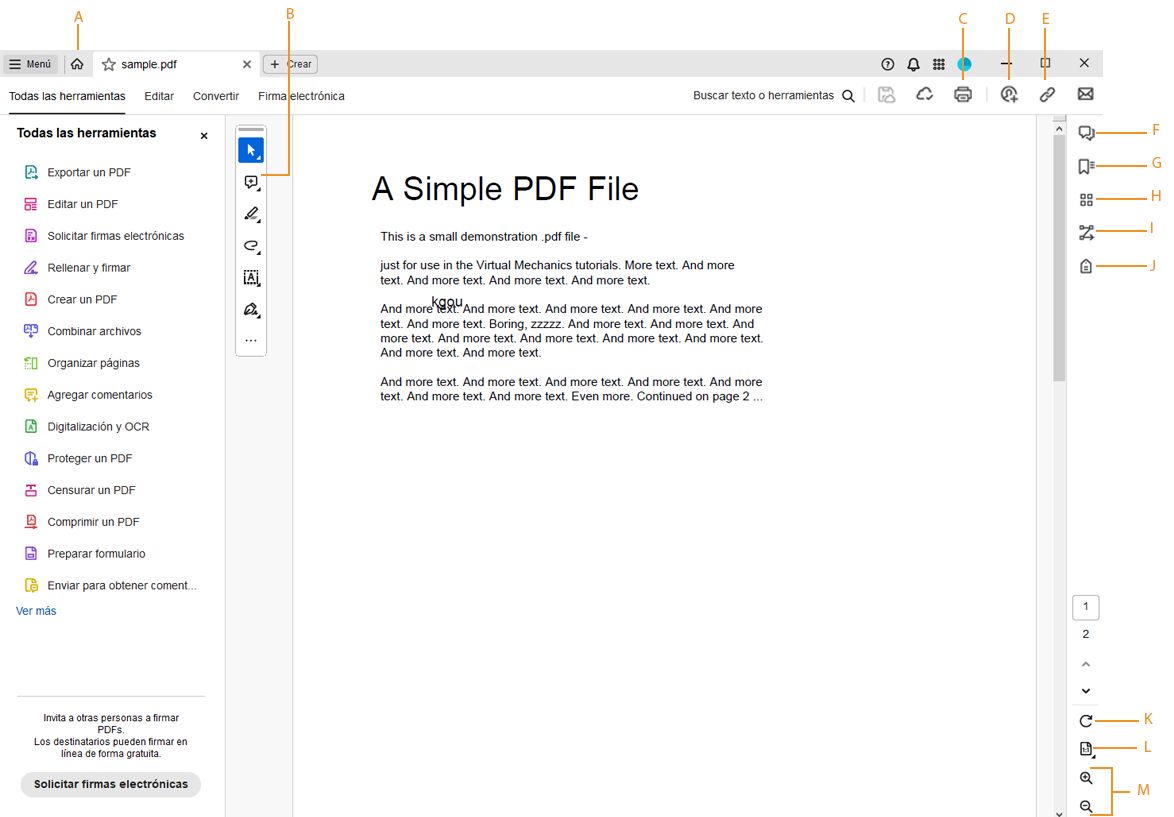 Vista de la aplicación de escritorio Adobe Acrobat cuando se abre un PDF.