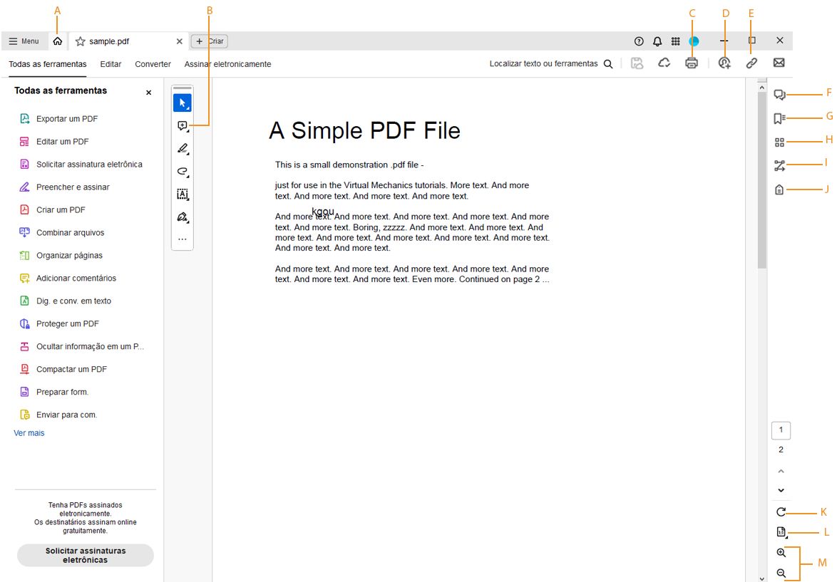 Exibição de um PDF aberto no aplicativo Adobe Acrobat para desktop.