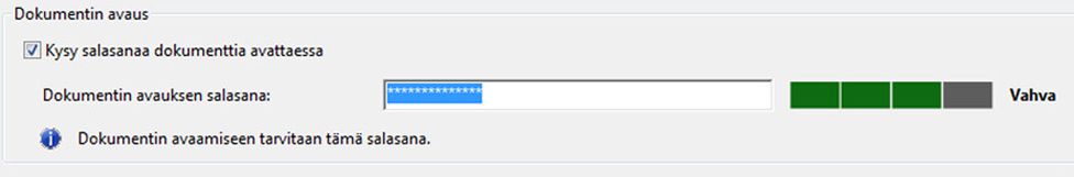 Valitse Kysy salasanaa dokumenttia avattaessa