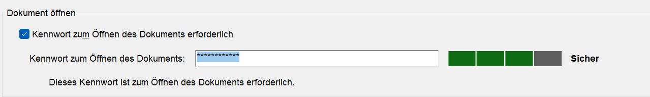 Wähle „Kennwort zum Öffnen des Dokuments erforderlich“ aus.