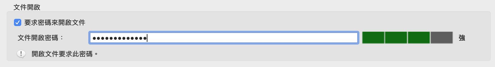 選取「必要密碼以開啟文件」