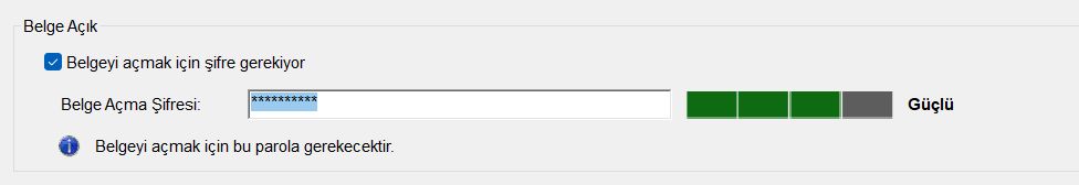 Belgeyi Açmak İçin Parola İste'yi seçin