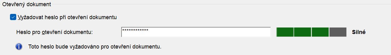 Vyberte možnost Vyžadovat heslo při otevření dokumentu