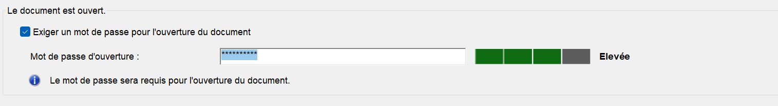 Sélectionnez l’option Exiger un mot de passe pour l’ouverture du document.