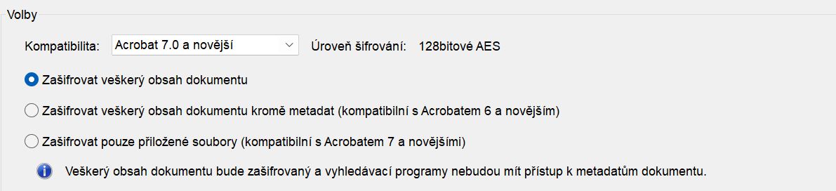Možnosti řídící kompatibilitu se staršími verzemi a druhy šifrování