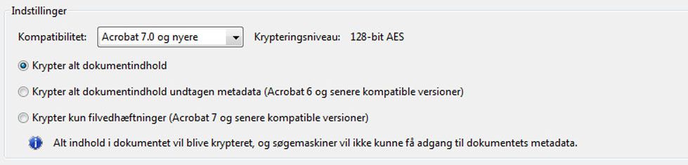 Indstillinger for kontrolkompatibilitet med tidligere versioner og krypteringstype