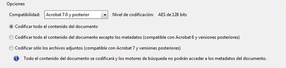Las opciones controlan la compatibilidad con versiones anteriores y el tipo de codificación
