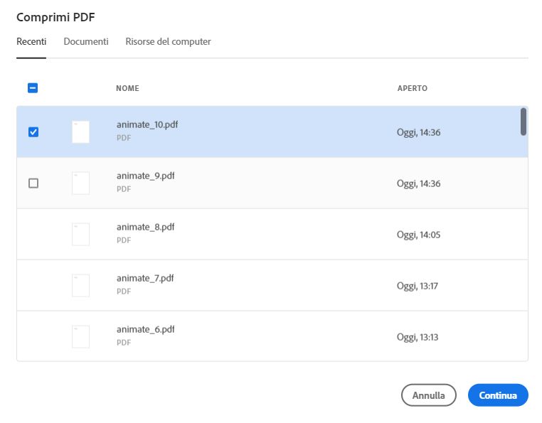 Selezionare un file dall’elenco Recenti