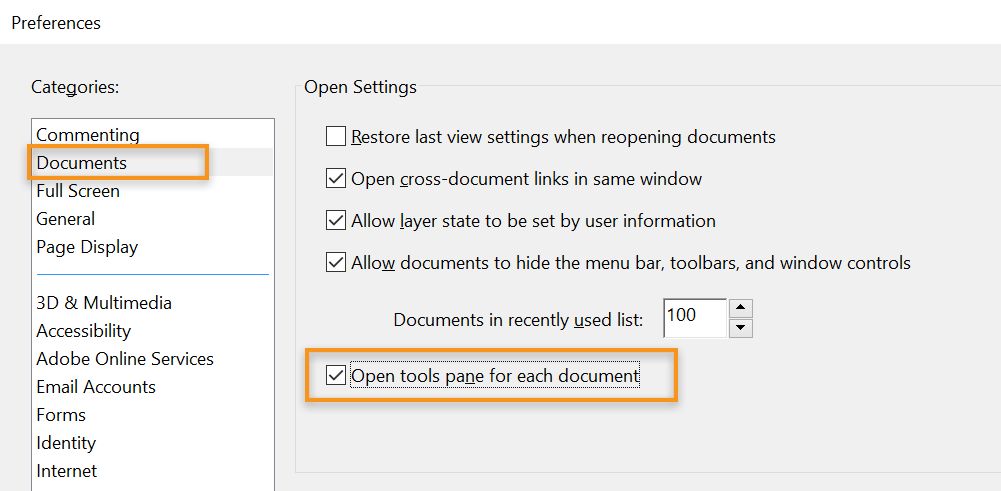 Voorkeur voor verbergen van RDV in Acrobat Reader DC