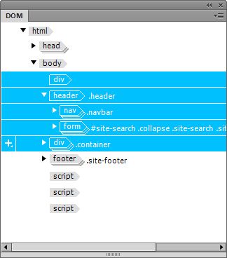 Zusammenhängende Auswahl im DOM-Bedienfeld