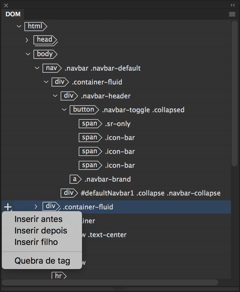 Opções de inserção no painel DOM
