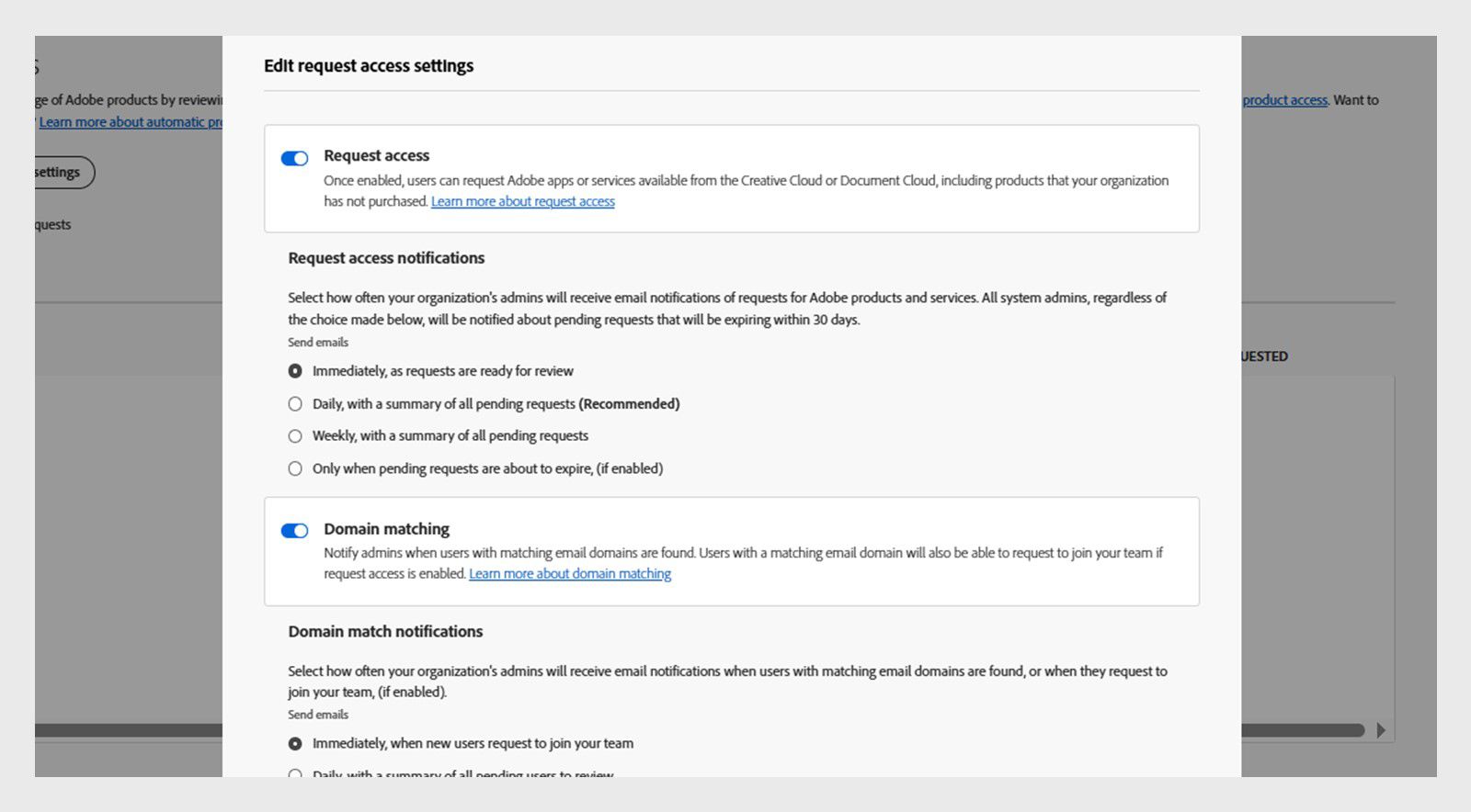 Enable or disable domain matching