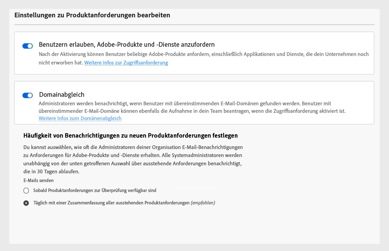 Aktivieren oder Deaktivieren des Domänenabgleichs