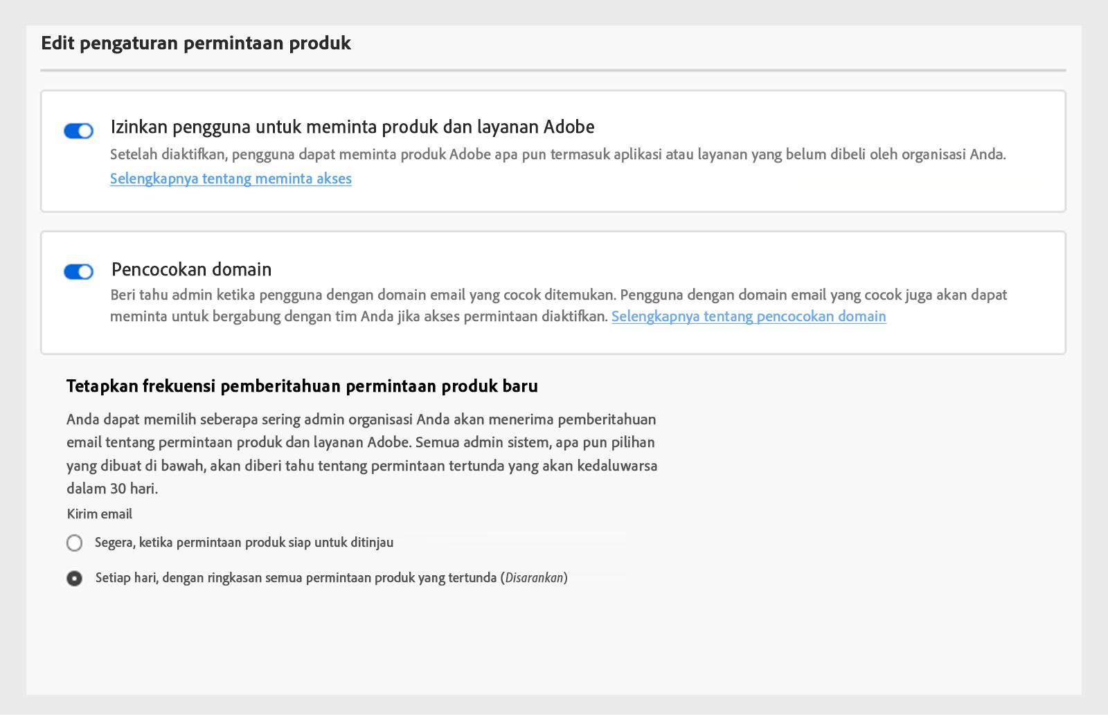 Mengaktifkan atau menonaktifkan pencocokan domain
