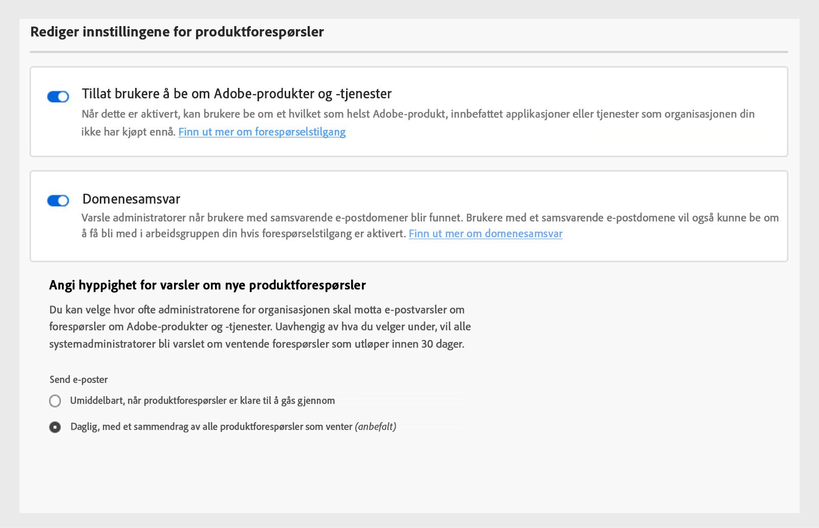 Aktiver eller deaktiver domenesamsvar