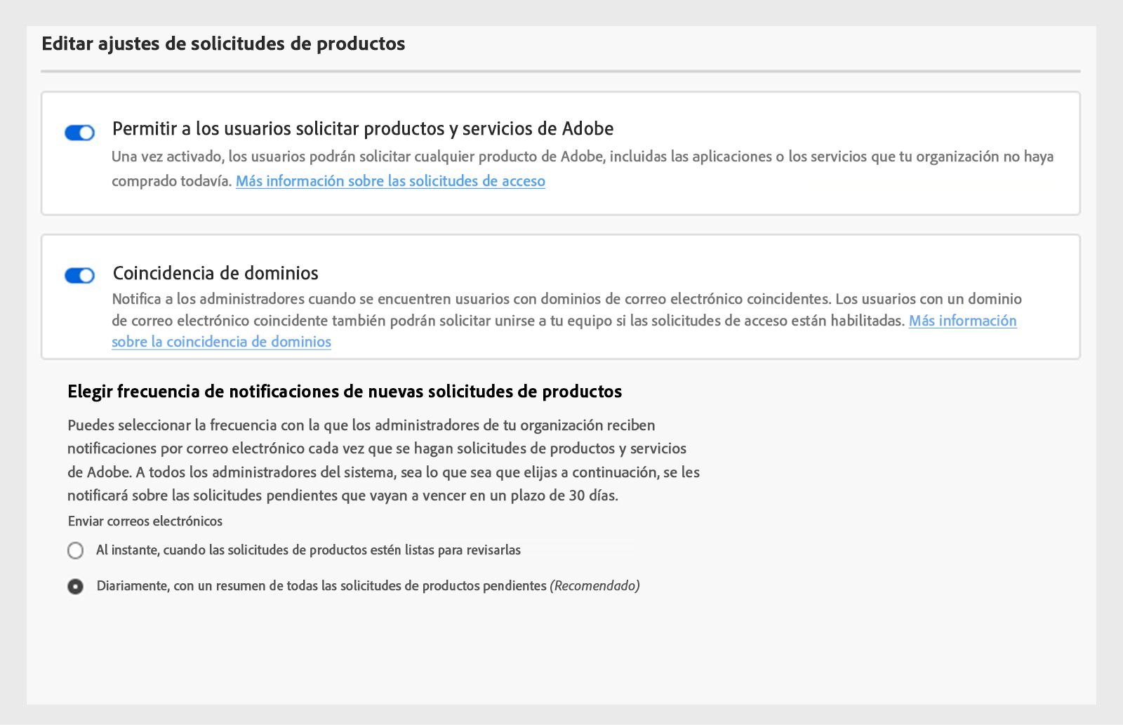 Activar o desactivar coincidencia de dominios