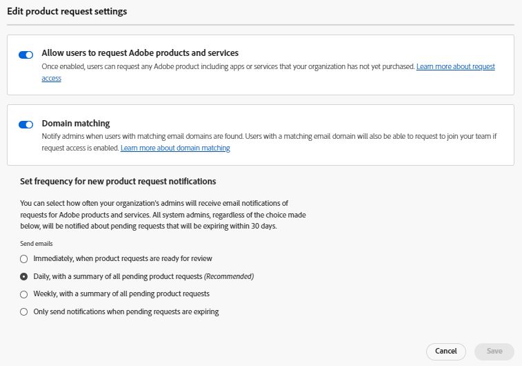 Enable or disable domain matching