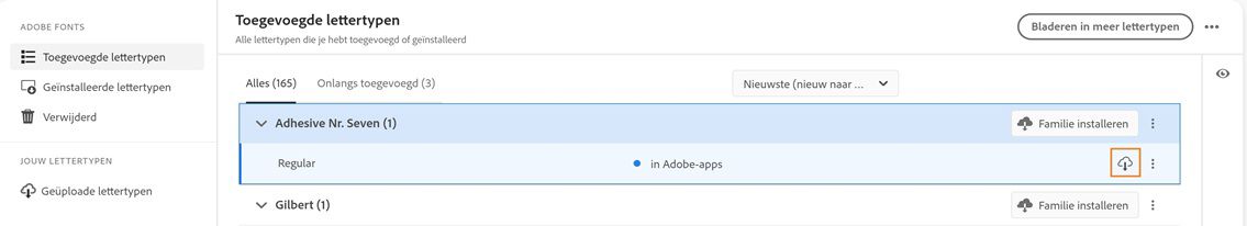 De lijst met geïnstalleerde lettertypen wordt weergegeven