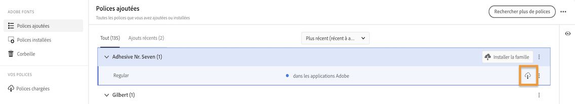 La liste des polices installées est présentée