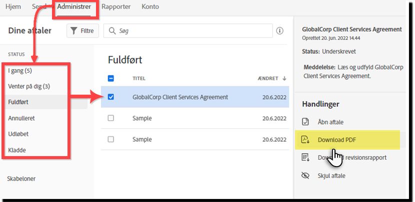 Download en PDF fra Administrer